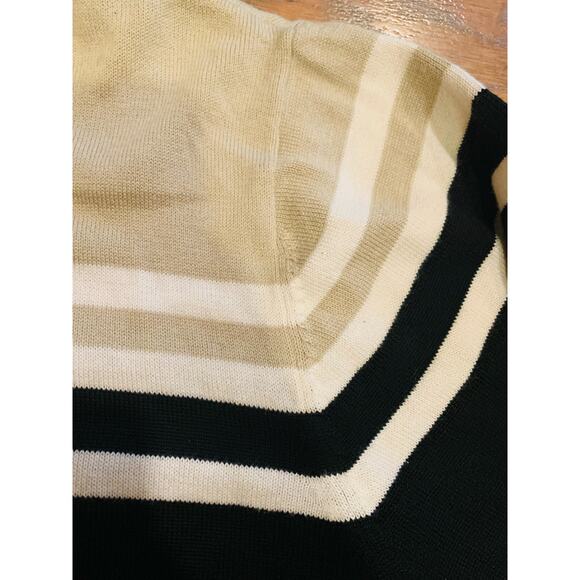Christopher & Banks Sweater L Vest Set Striped Black Tan White Cardigan Button - Picture 3 of 10